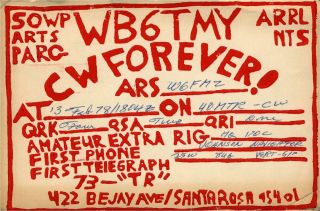 Wb6tmy Santa Rosa,  California 1978 Vintage Ham Radio Qsl Card