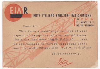 Qsl,  Shortwave Station 2ro,  Eiar,  Italy,  1935