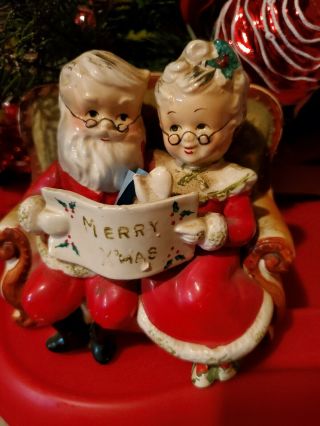 Antique Vintage Santa And Mrs.  Claus Piggy Coin Bank,  Ceramic
