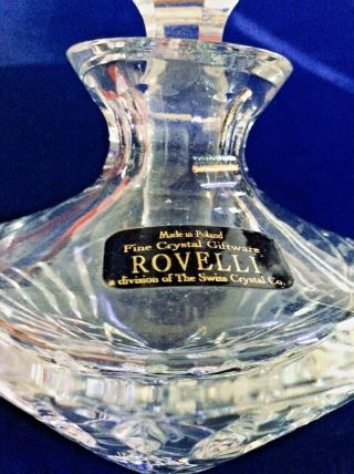 Vintage ROVELLI TILT SWISS CRYSTAL Co Heavy Perfume Bottle,  in Poland 5 1/2 ” 2
