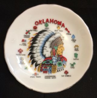 Small 3.  4 " Oklahoma Souvenir Plate Indian Head