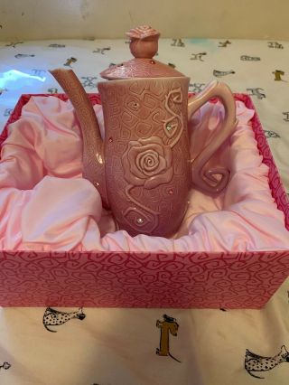 Disney Parks Teapot Ceramic,  Maleficent Rose Pink Rare Open Box