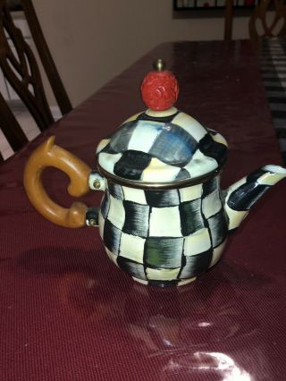 Mackenzie Childs Courtly Check With Wood Handle Creamer Teapot