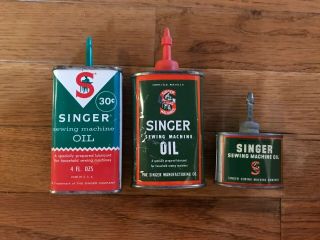 3 Vintage Singer Sewing Machine Oil Cans