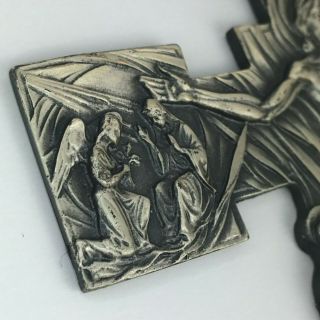 Pewter Wall Cross Duc In Altum Bas Relief Scenes Christ Birth Ascension 5