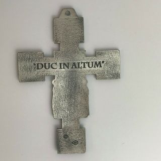 Pewter Wall Cross Duc In Altum Bas Relief Scenes Christ Birth Ascension 8