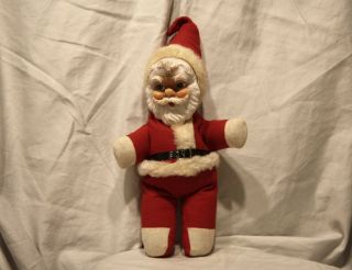 Vintage Stuffed Red Felt Rubber Plastic Face Santa Clause Christmas Decoration