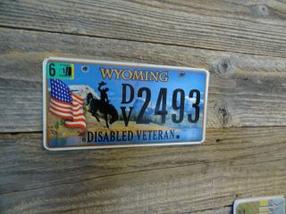Wyoming Cowboy Disabled Veteran W/flag License Plate Bucking Horse License Plate