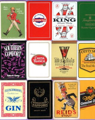 12 Single Swap Playing Cards Whiskey Gin Beer Sherry Vermouth Etc Some Vintage
