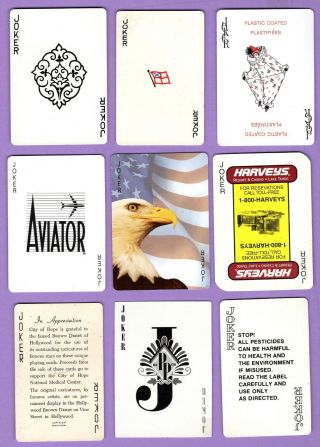 9 Single Swap Playing Cards Jokers All Different Eagle Aviator Train Scotty Etc