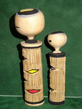 Japanese Vintage Folk Craft Pair Wood Kokeshi Doll Tatami Mat Hand Painted w/Box 3