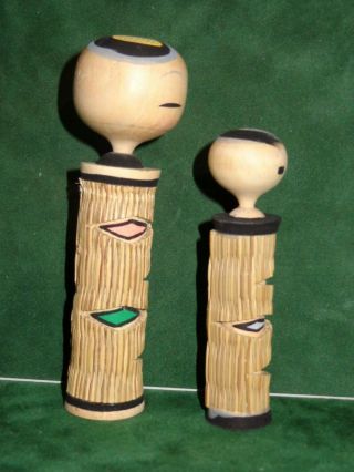 Japanese Vintage Folk Craft Pair Wood Kokeshi Doll Tatami Mat Hand Painted w/Box 5