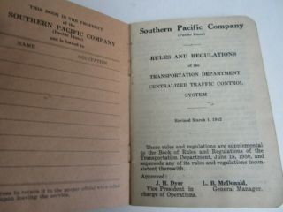 1942 S.  P.  RAILROAD Rule BOOK Transportation Dept.  - Centralized Traffic Control 2