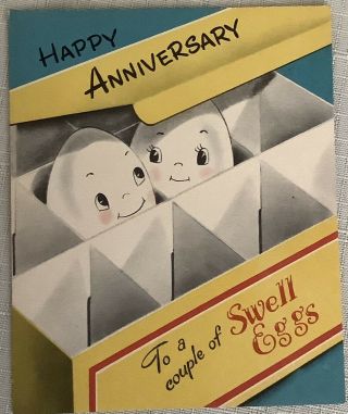 Vintage Norcross Anniversary Card To A Couple Of Swell Eggs 1950s