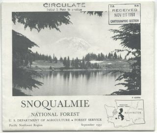 1951 Map Snoqualmie National Forest Washington; Usfs (map/brochure W 12 Pics)