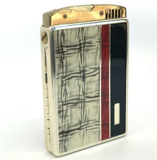 Cigarette And Lighter Case Combo 1950s 4.  5x3in Black Red Gold Enamel