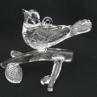 Hand Blown Art Glass Bird On Brach Christmas Ornament Cystal Clear