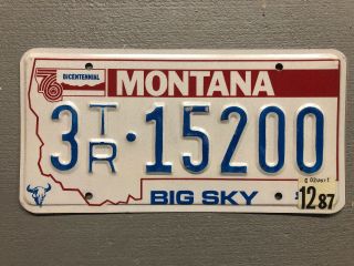 Vintage 1976 Montana License Plate Bicentennial Big Sky 3tr - 15200 1987 Sticker