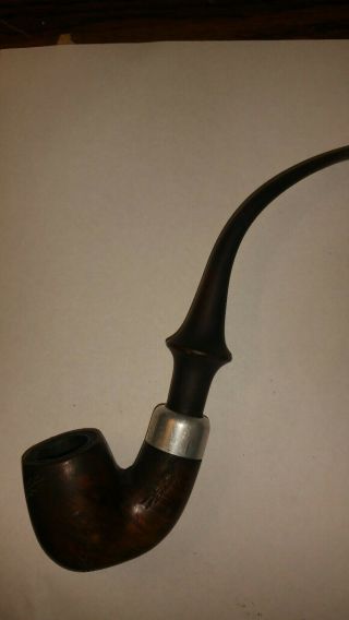 Unique Vintage Long Curved Stem Silver Band Tobacco Pipe Churchwarden