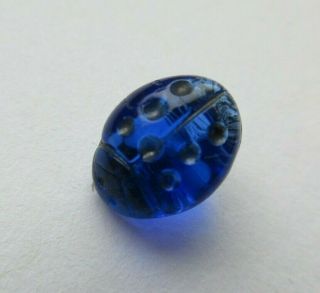 Exceptional Antique Vtg Cobalt Glass Button Realistic Ladybug Insect 7/16 " (b)