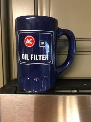 Vintage Ac Delco Gm Oil Filter Shaped Coffee Mug Cup Ceramic Blue 12 Oz