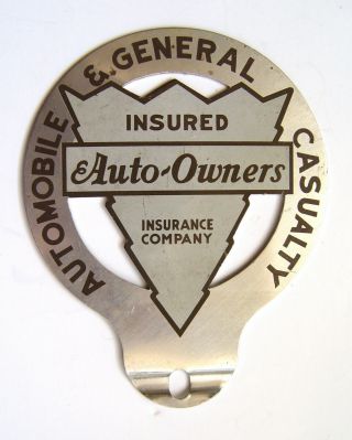Old Auto Owners Insurance License Plate Topper Advertising Sign