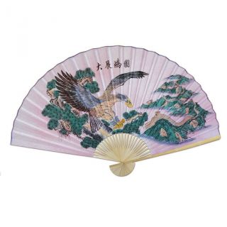 Large 84 " Folding Chinese Wall Fan Oriental Paper Hanging - Pink Eagle