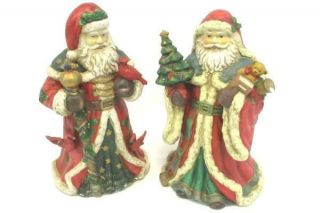 Set Of 2 Vintage Ceramic Christmas Santa Claus Figurine Music Boxes