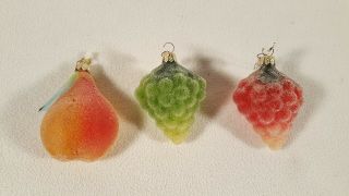 Vtg Christmas Tree Glass Sugar Coated Fruit Ornament Pear Grapes Clockface Tag