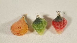 Vtg Christmas Tree Glass Sugar Coated Fruit Ornament Pear Grapes Clockface Tag 2