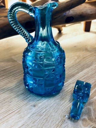 Vintage Czechoslovakia Cobalt Blue Cut Crystal Perfume Bottle With Lid