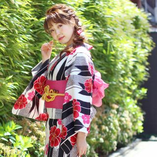 Japanese Ladies Kimono - Yukata Red White Obi Belt Set Of 2 Cherry -