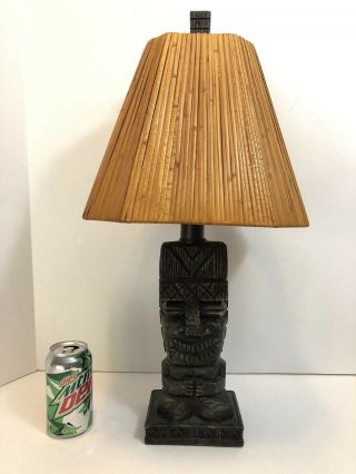 23” Hawaiian Tiki God Table Lamp Rattan Bamboo Shade Pacific Coast Lighting