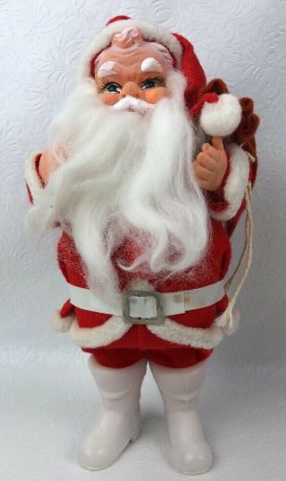Vtg Christmas Santa Claus Felt Figure Holding Bag 9 1/2 In White Boots Japan