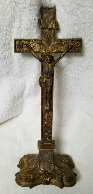 Altar Crucifix | Standing Cross Bronze | Jesus Christ Brass Crucifixion | 14 "
