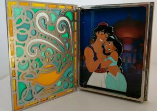 2006 Disney Aladdin And Jasmine Stained Glass Storybook Jumbo Book Pin Le Wdw