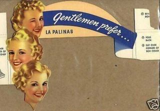 Vintage La Palinas Pinup Girl Sexy Cardboard Cigar Box Display Sign Rider Palina