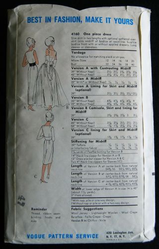 Vintage Vogue Special Design 60 ' s Evening Dress Pattern No.  4160 2