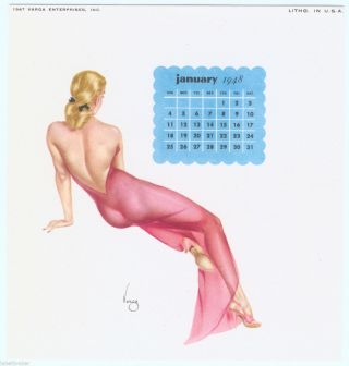 Vintage Alberto Varga Calendar Pad Small 4x4 " January 1948 Pin Up Girl