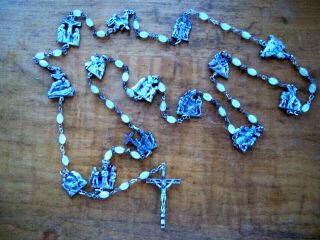 Vintage Stations Of The Cross Rosary White Glass Beads Catholic Italy Long 28 "
