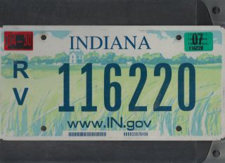 Indiana 2007 License Plate " Rv 116220 " Natural Recreational Vehilcle