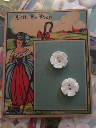 Vintage Abc Little Bo Peep Pearl Button Card With Graphics Mop Sewing