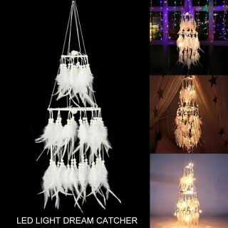 20led Large Handmade Feather Dream Catcher Car Wall Hanging Ornament Craft Gifts