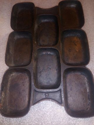 Vintage Cast Iron Muffin Pan 11 1/2 Inch By 7 1/2 Inch X 3/4 " Deep Marked 7