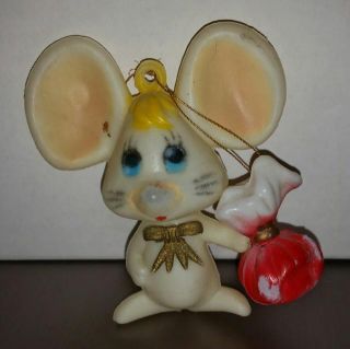 Vintage Rare Celluloid Plastic Xmas Mouse Christmas Ornament Hong Kong