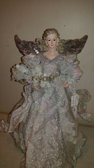 Angel Tree Topper Blonde Silver Long Gown Bead Garland Silver Wings 16 "