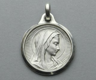 Saint Virgin Mary.  Antique Religious Large Pendant.  French Art Deco Medal.