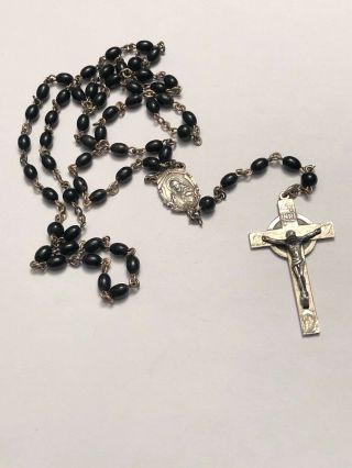 Antique Sterling Rosary Beads With Ebony Beads I Am A Catholic Hallmarked Gk