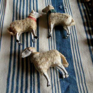 3 Antique Primitive vtg Putz Stick Leg Small Sheep Christmas TLC Craft Display 4