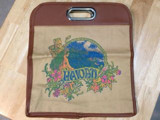 Rare Old 1960s Hawaii Hawaiian Tiki Hula Nos Canvas Vinyl Handbag Tote Beach Bag